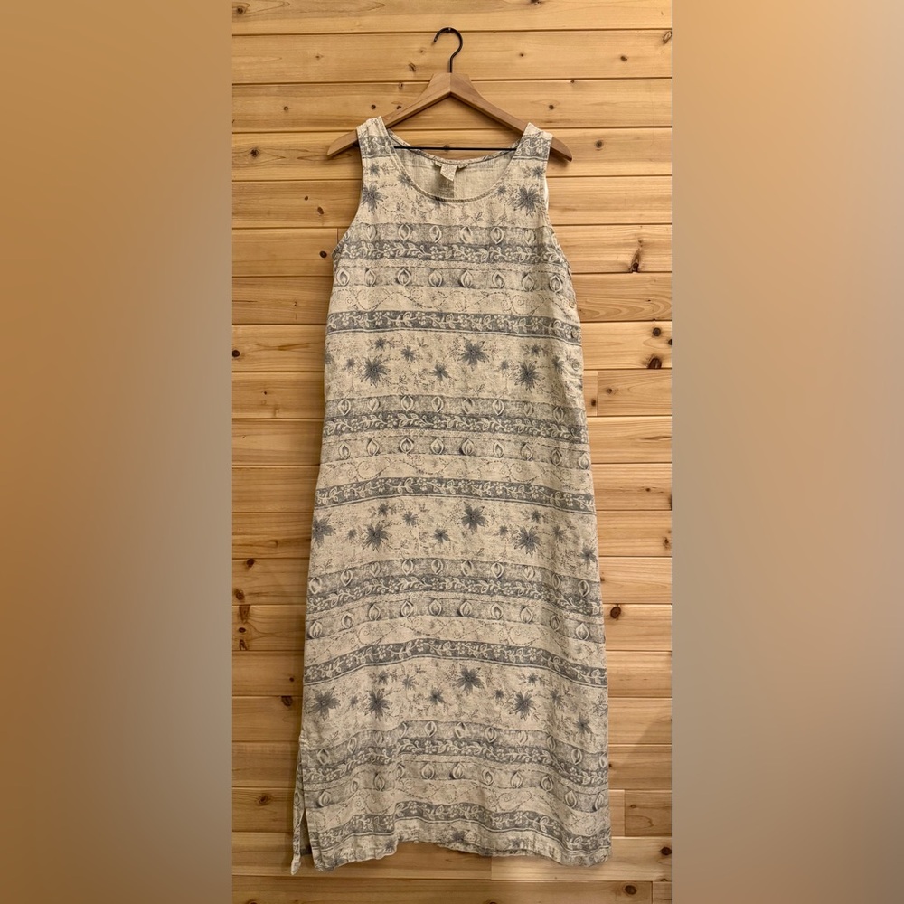 VNTG Sweet Jessie Large Linen Floral Rustic Tank Maxi Dress Cottagecore Summer